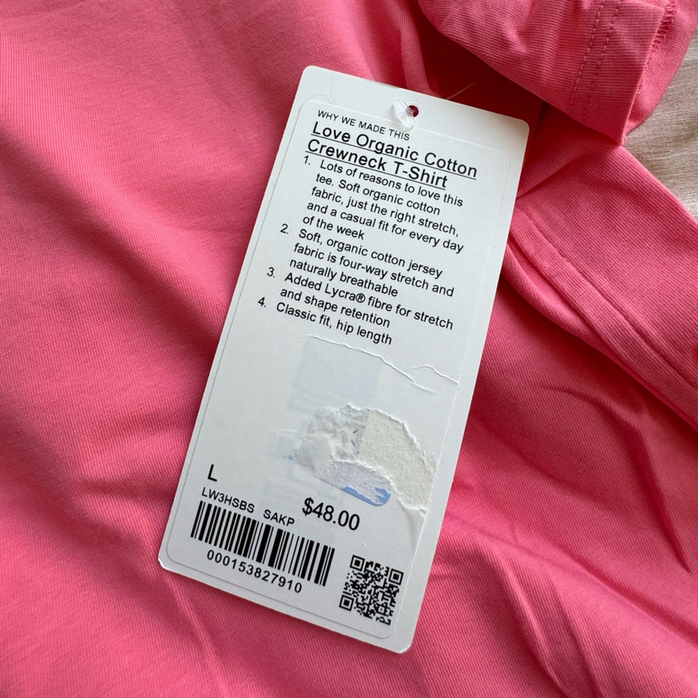 NWT Lululemon Organic Cotton Straight-Hem Crewneck T-Shirt in Sakura Pink, sz L